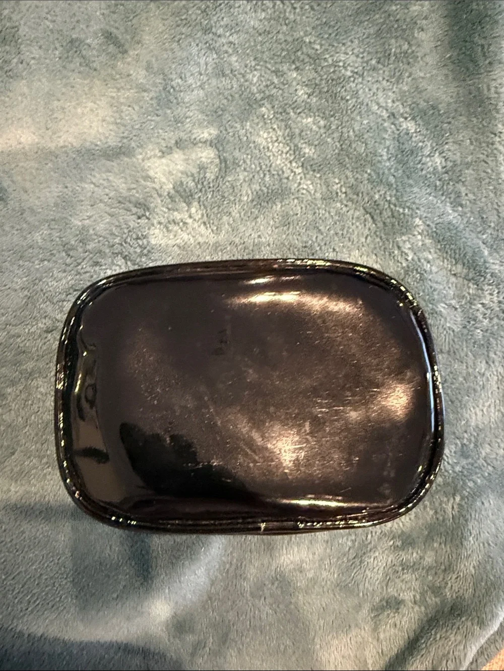 Tory Burch Black Patent Logo Zip Cosmetic Case